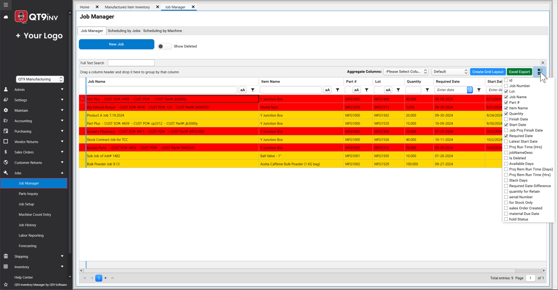 screenshot of QT9 MRP